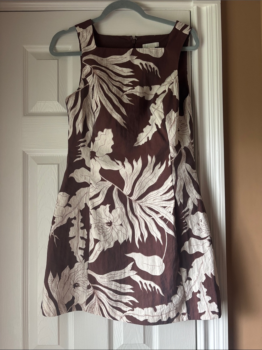H&M Sleeveless Brown & Cream Floral A-Line Dress